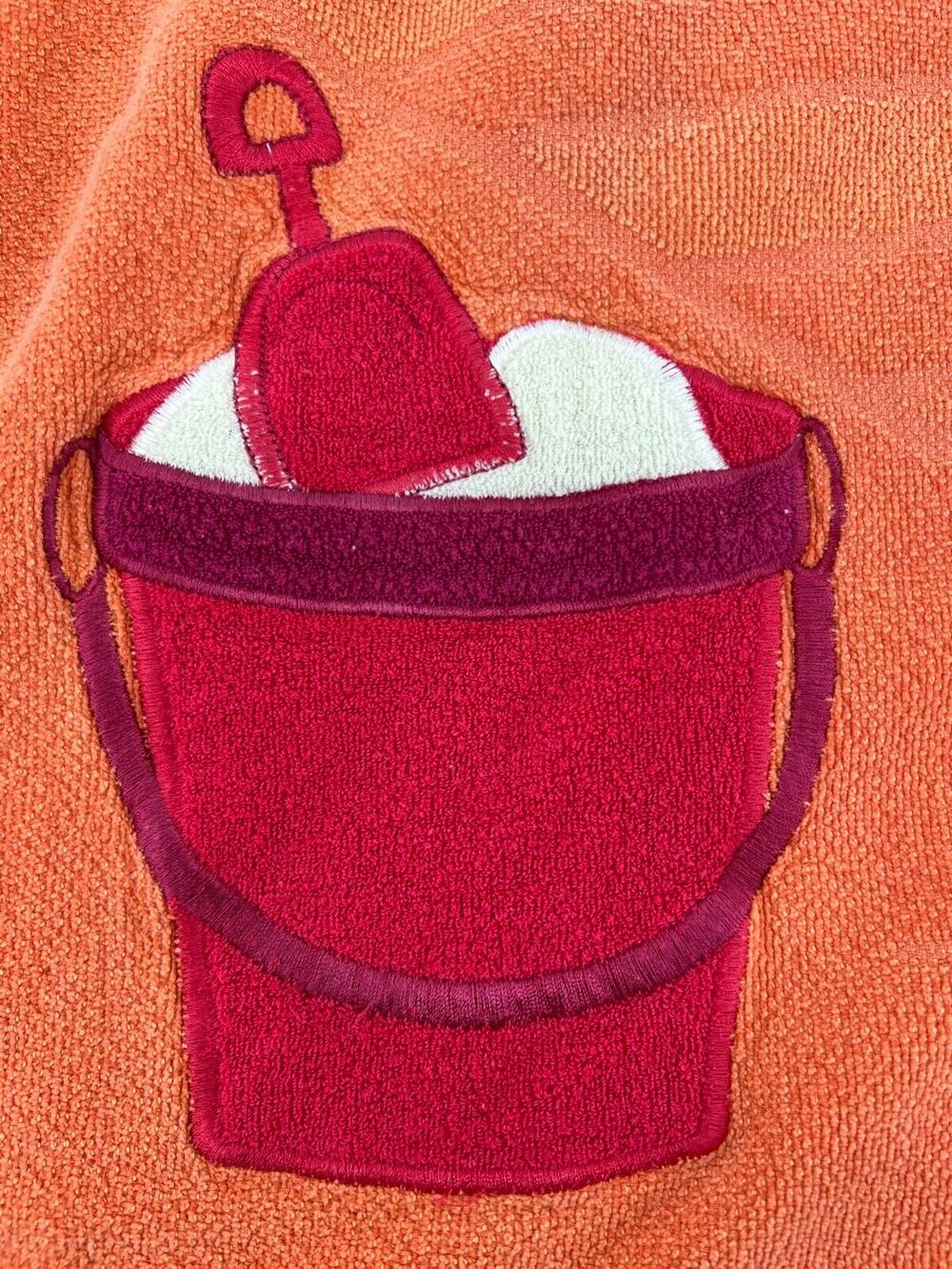 Vintage Beach Towel Orange with Applique Bucket and Shovel